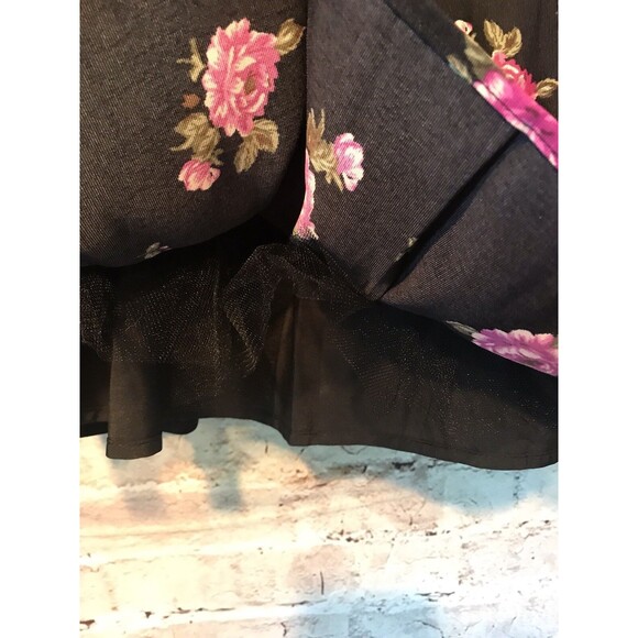 Forever 21 Floral skirt sz 25 black pink mini career pleats side zipper lined - Picture 6 of 9